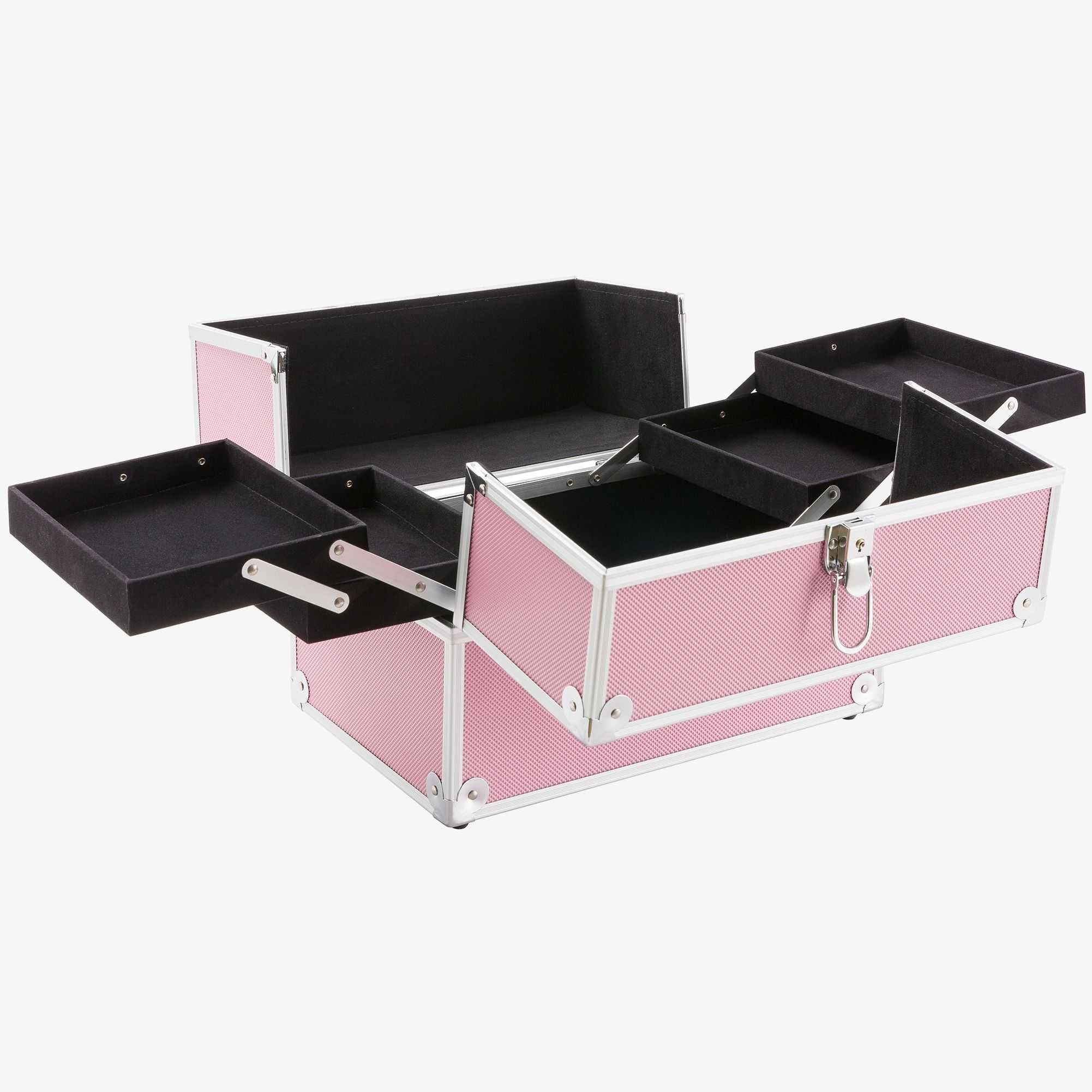 Козметичен куфар за гримове Velvet, алуминиев, 15л., розов