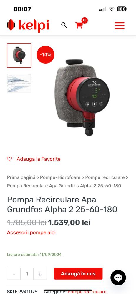 Pompe de circulare Grundfos Alpha 25-40-180 si 25-60-180 Sigilate