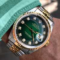 Rolex DateJust Silver Gold Green