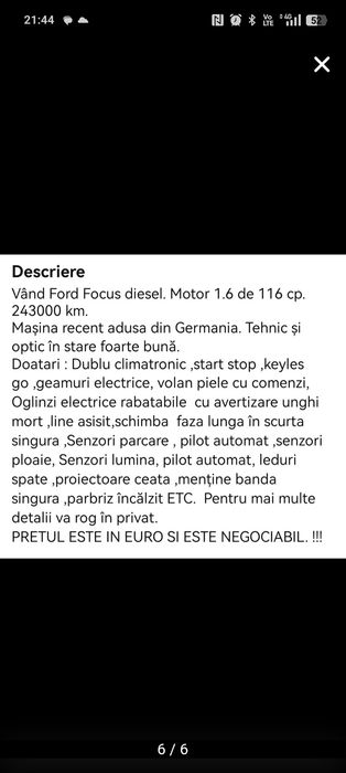 Vând urgent Ford focus 3 1.6 D 115cp 2011