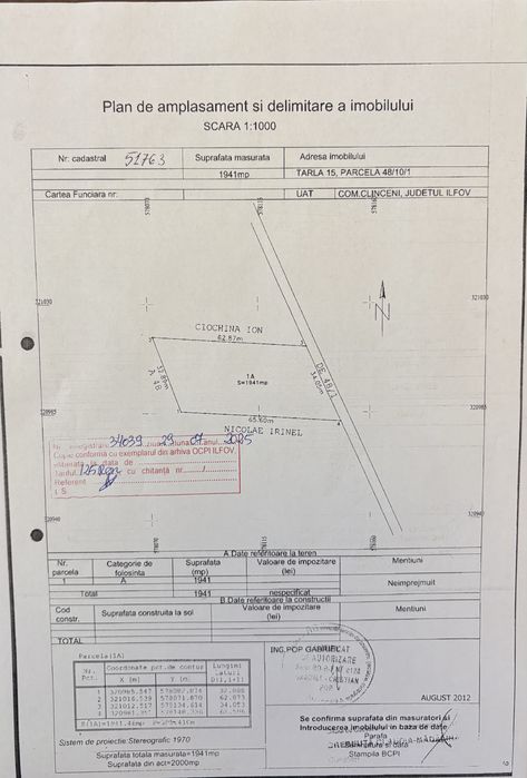 Teren intravilan de vanzare 1941 mp sau 4 loturi de 500 mp, Bragadiru