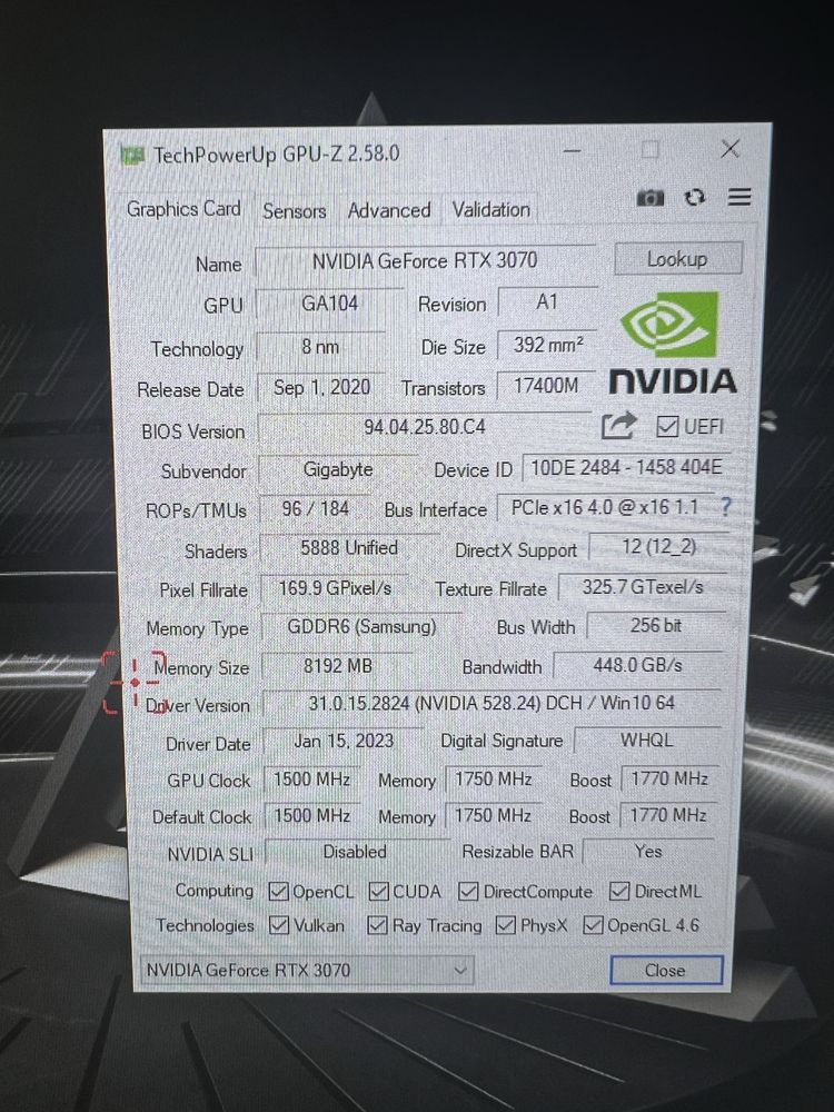 Nvidia RTX 3070 Eagle Gigabyte 8gb