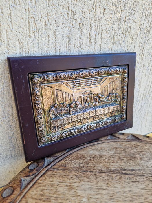 Стара сребърна икона Тайната вечеря-,Сертификат