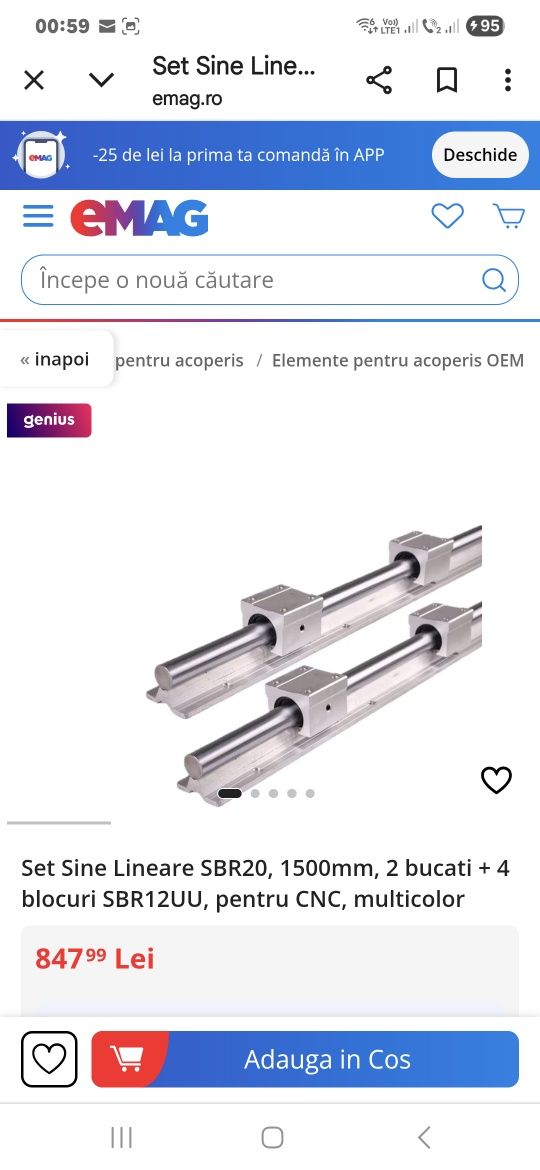 Șine cnc 1500 mm lungime si 20 rulment