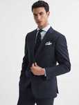 Sacous slim 48 M de lux Rene Lezard lana cu matase albastru