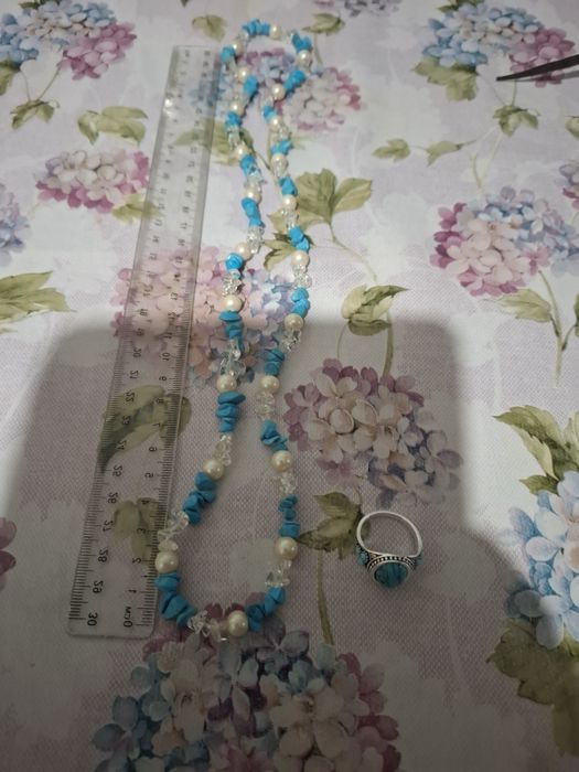 Set inel argint tibetan turcoise m 60 și colier 32 cm la dublu