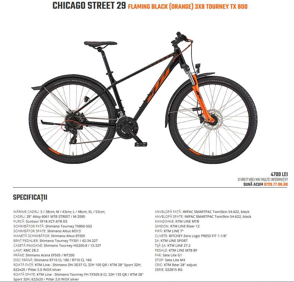 Bicicleta KTM CHICAGO STREET 29" black (orange), ca noua ! 2022.