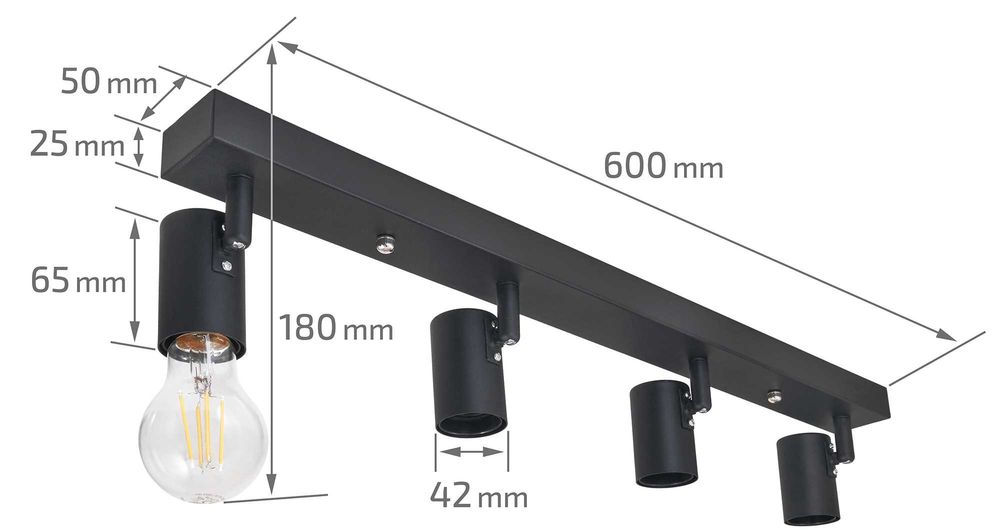 Corp de iluminat aplicat perete-tavan E27 LED Halo x4 - Negru