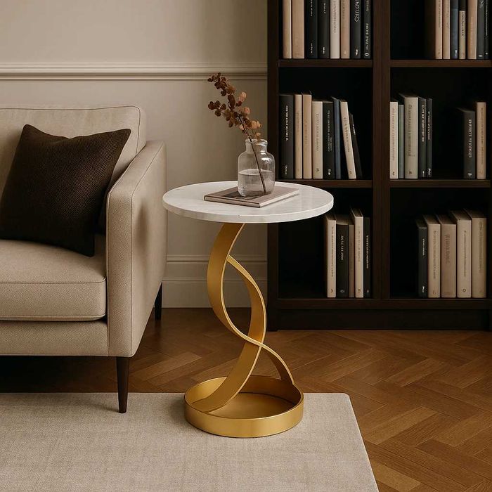 Masuta laterala moderna cu blat tip marmura si cadru metalic