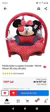 Fotoliu bebe cu spatar si arcada - Minnie Mouse 3D, rosu, din plus