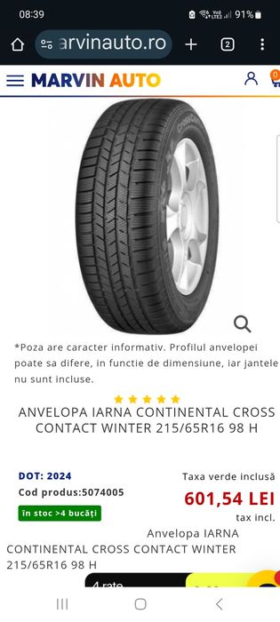 Două cauciucuri-anvelope 215 65 16 Continental- iarna