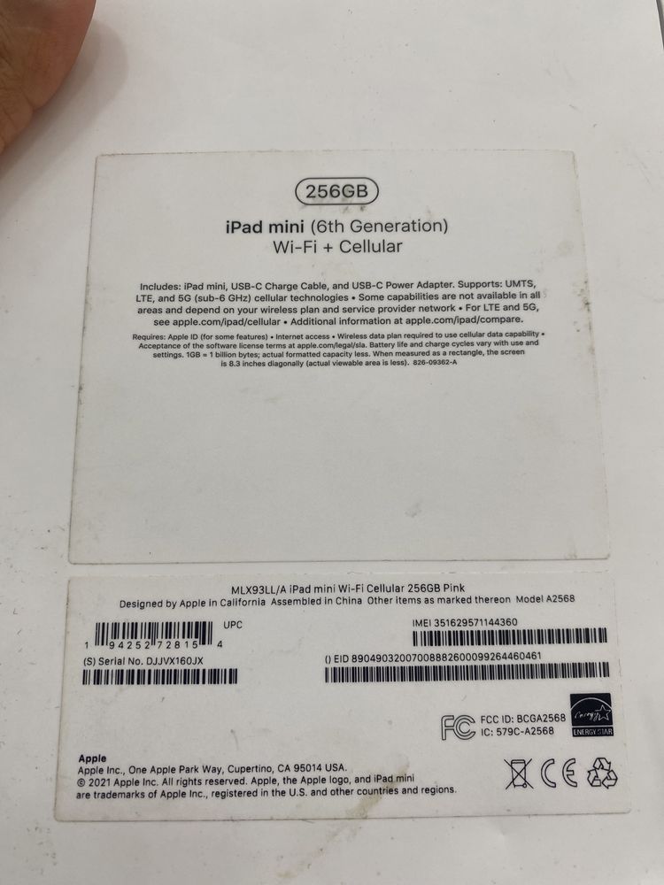 iPad Mini 6 256gb sim Pink 5G / LTE