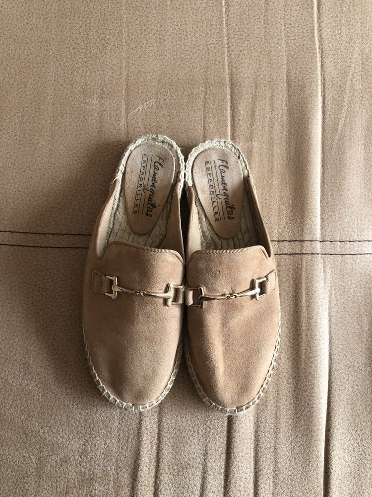 Чехли Zara естествена кожа, сандали с естествен косъм, еспадрили