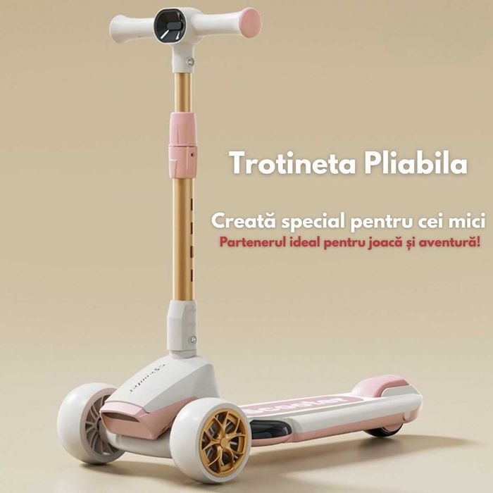 Trotineta pliabila pentru copii cu Lumini LED, Stabilitate cu 3 roti