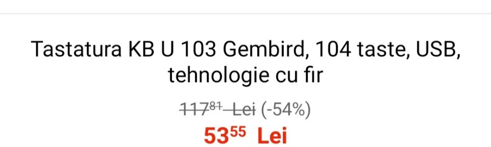 Tastatura Keyboard KB U 103 Gembird, 104 taste,Usb,Silent Typing.NOUA!