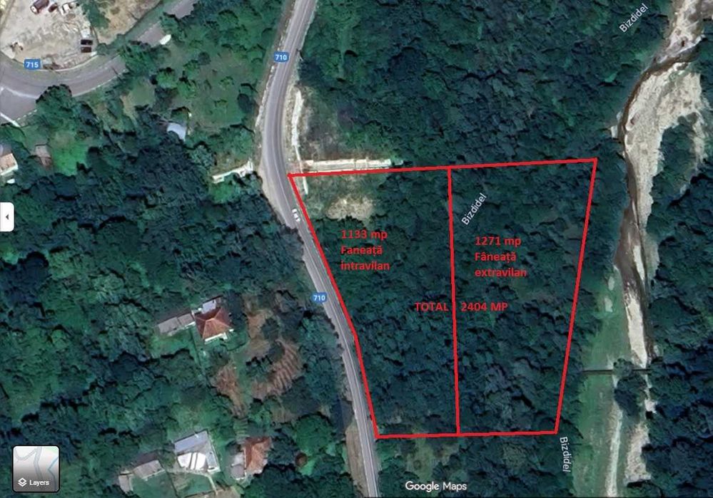 Teren Bezdead (Tunari), pe malul Bizdidelului, 2400 metri patrati