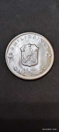 Moneda argint 1 Peso, FILIPINE, 1947