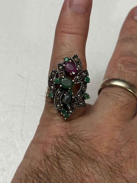 INEL AUR 14K + ARGINT + Diamante + Smaralde + Rubin + Safir - Vintage