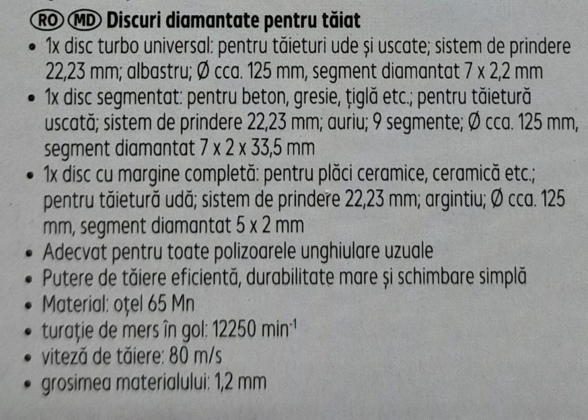 Set 3 discuri de 125mm, diamantate pentru tăiere cu flex uzual