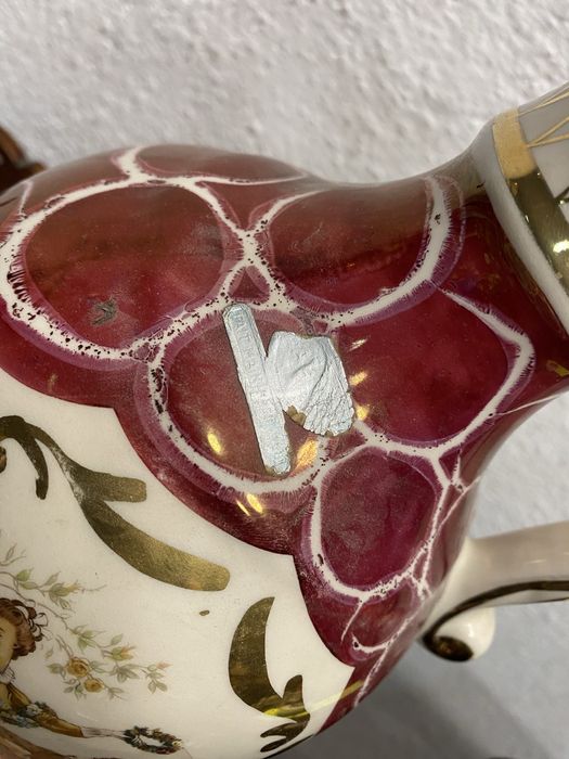 Порцеланова кана HB Belgium с Watteau сцена 1950–1960 г.