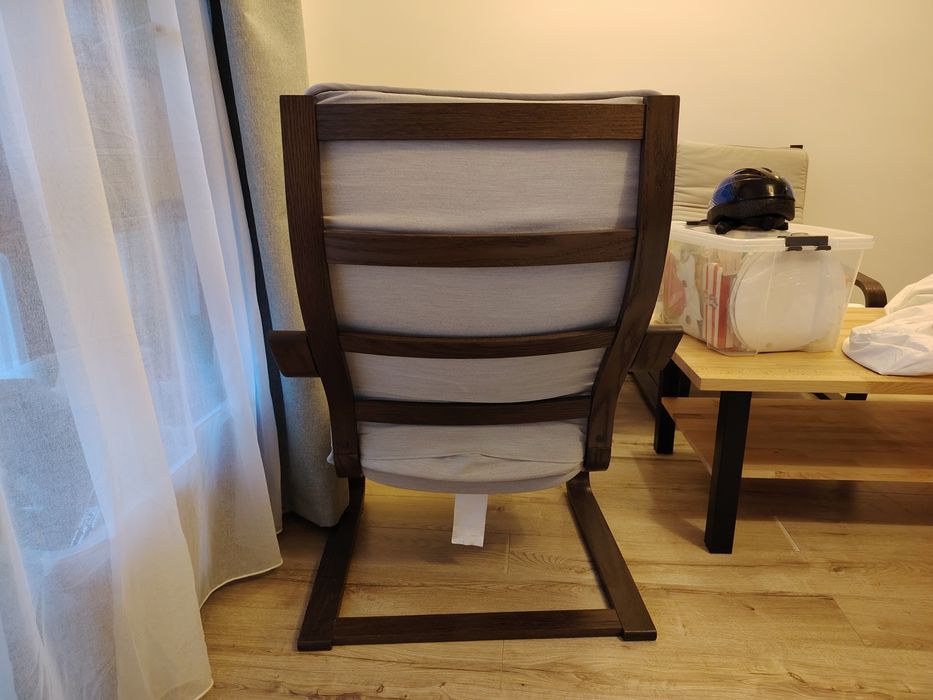 Fotoliu IKEA Poang maro inchis cu huse gri si bej deschis 5 la numar