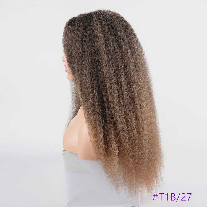 Kinky къдрава обемна омбре кафява перука на път с по-светли краища