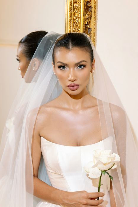 Voal cu blusher (drop veil) cu dantela