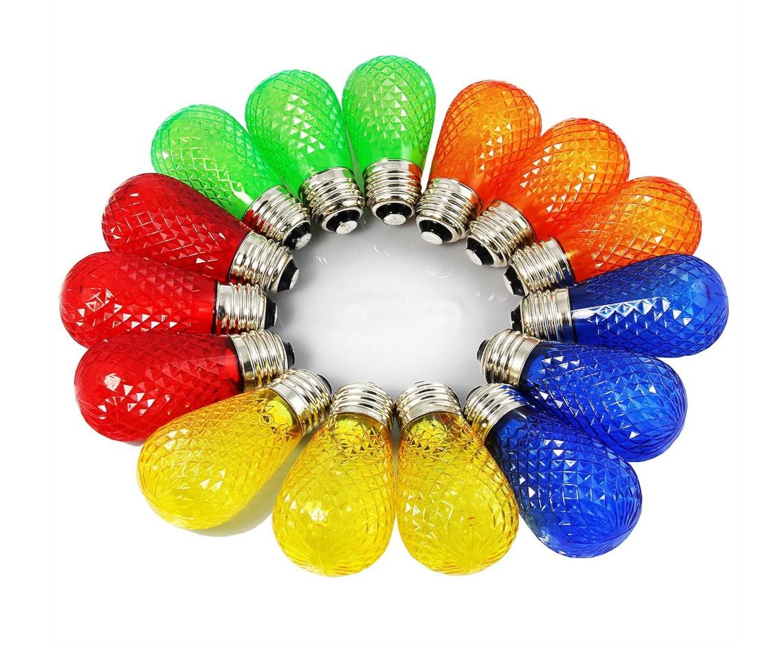S14 Цветни LED Kрушки, Е26, 15 броя, За Ресторант/Парти/Коледа/Градина