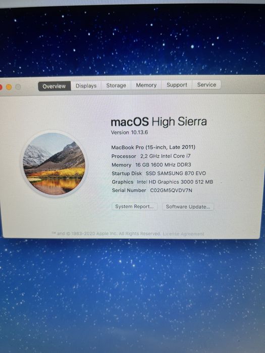 Macbook pro late 2011. 15in i7quad 16gb ram ssd samsung evo 870