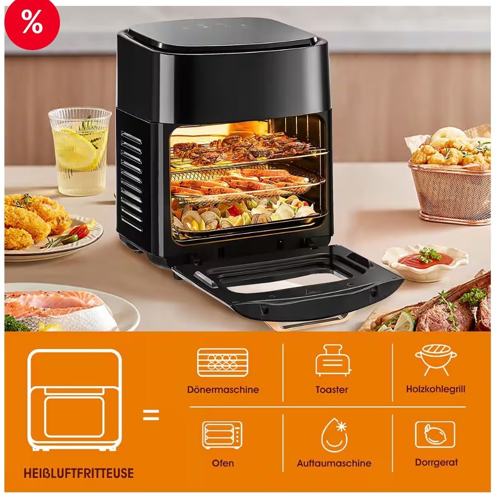 Friteuza cu aer cald cu convectie, cuptor, gratar, fara ulei