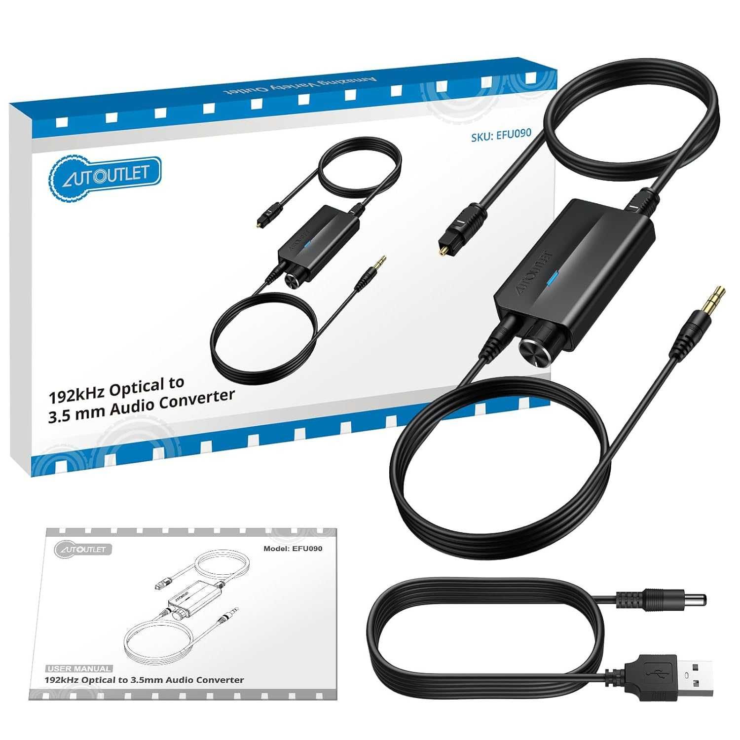 AUTOUTLET 192kHz DAC оптичен към 3,5 mm  аудио конвертор