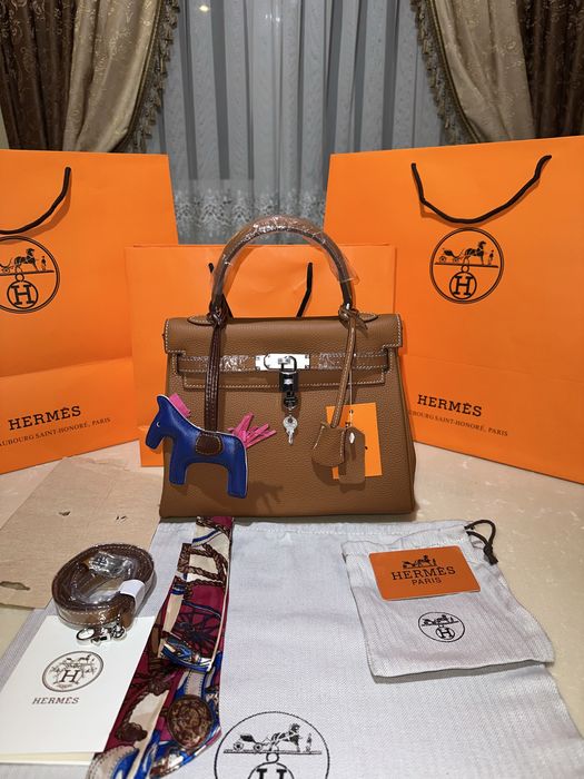 Geanta Hermes Kelly 28cm Maro/accesorii silver