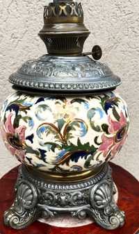 Superba lampa antică-ceramica-alama traforata-Franta