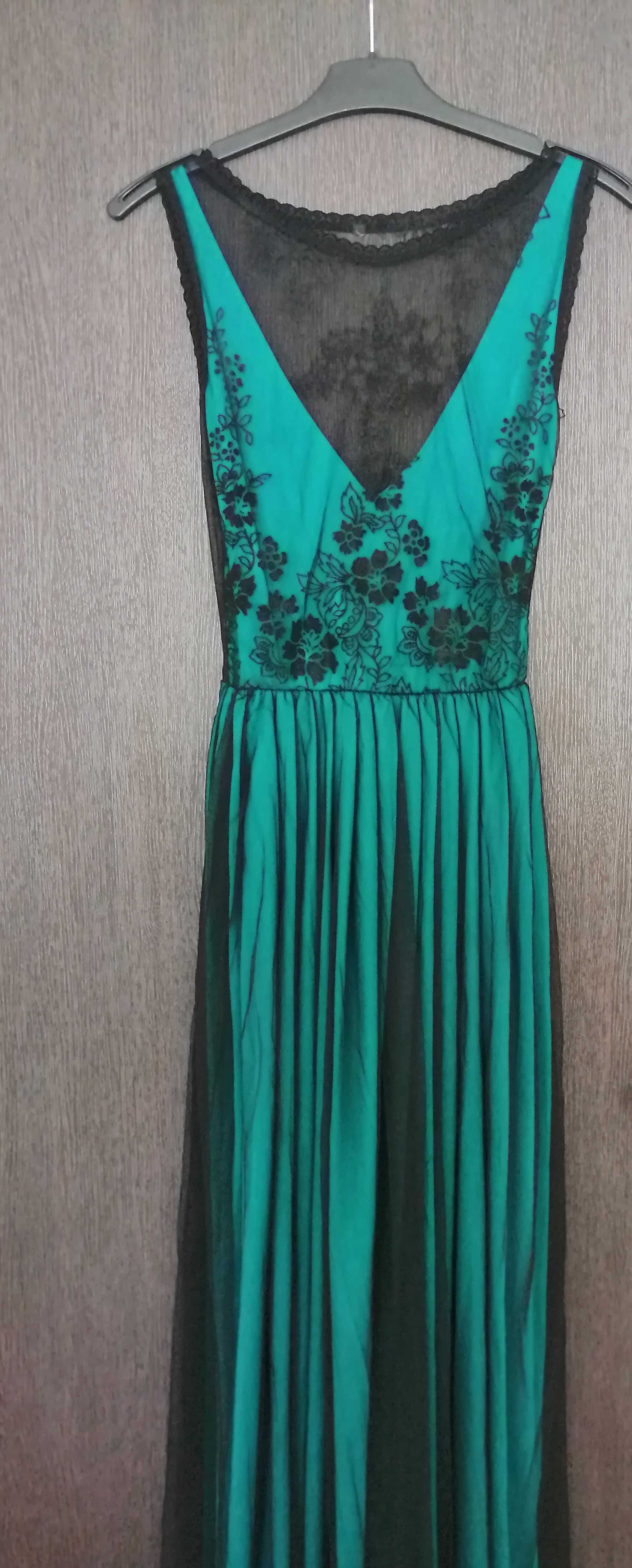 Rochie lunga verde eleganta- versatila -  marime 34 -40