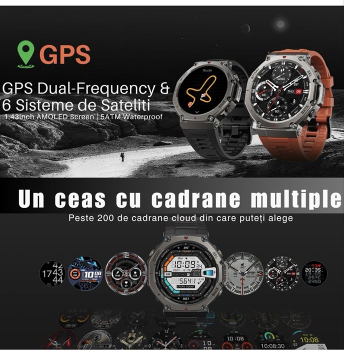 Smartwatch IOS/Android PENTRU BARBATI cu GPS , Baterie 500 mAh ,