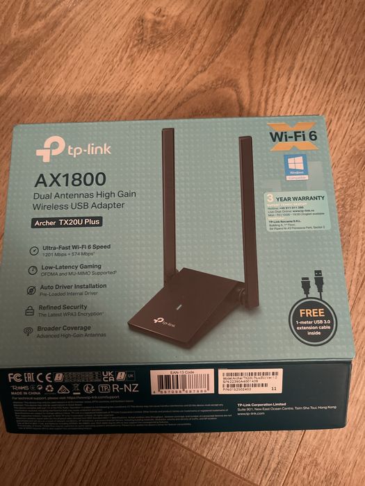 Безжичен адаптер TP-Link Archer TX20U Plus, AX1800, Dual-Band, WiFi 6