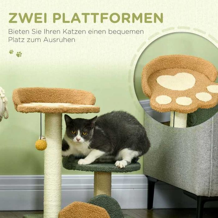 PawHut Малко котешко дърво с 2 зони за почивка, включително играчки