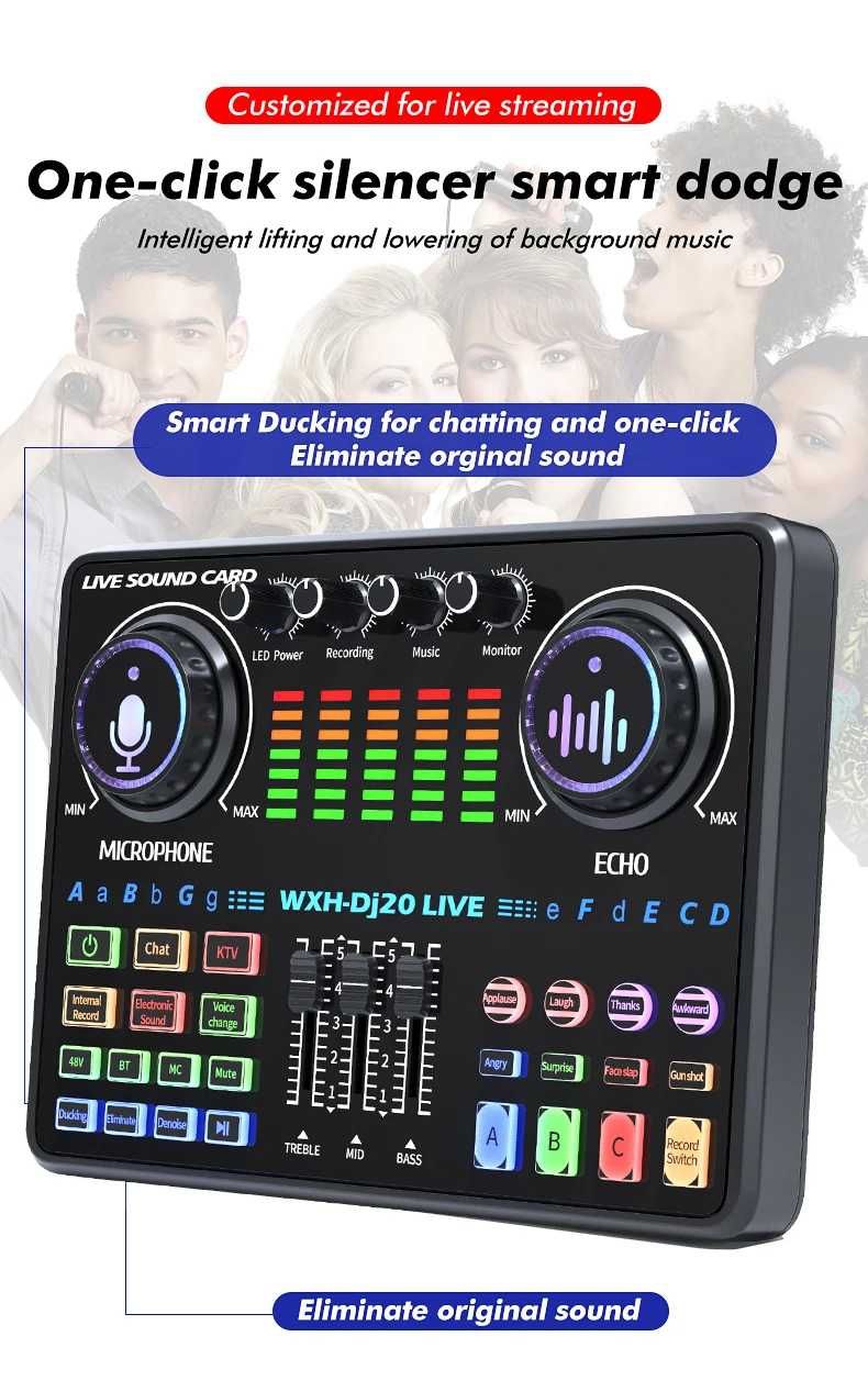 Профессиональный конденсаторный микрофон WXH1000 + Звуковая карта DJ20