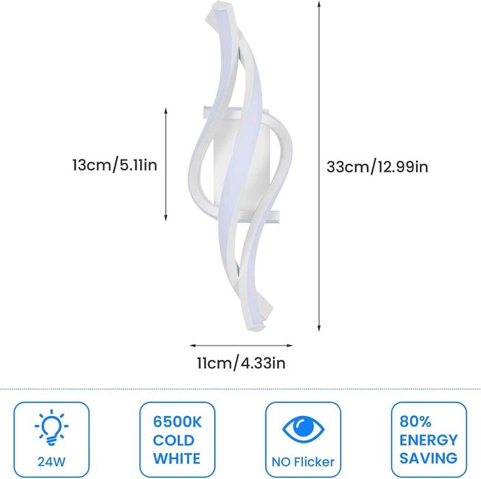 Aplica LED 22W, 6500k, lumina alba rece, 29x10cm