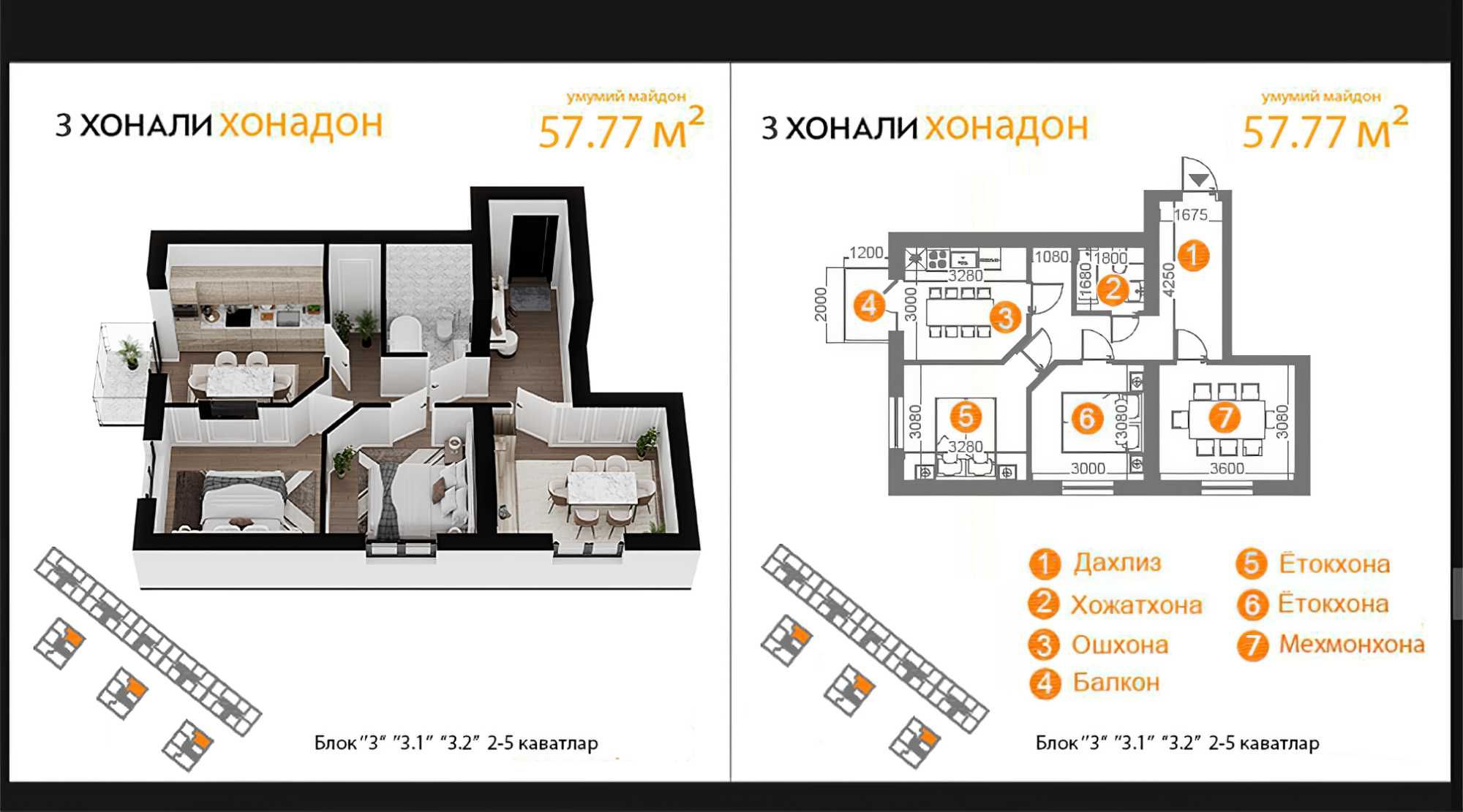 трехкомнатная квартира 57.77кв.м. Кирпич новостройка рассрочка без %.