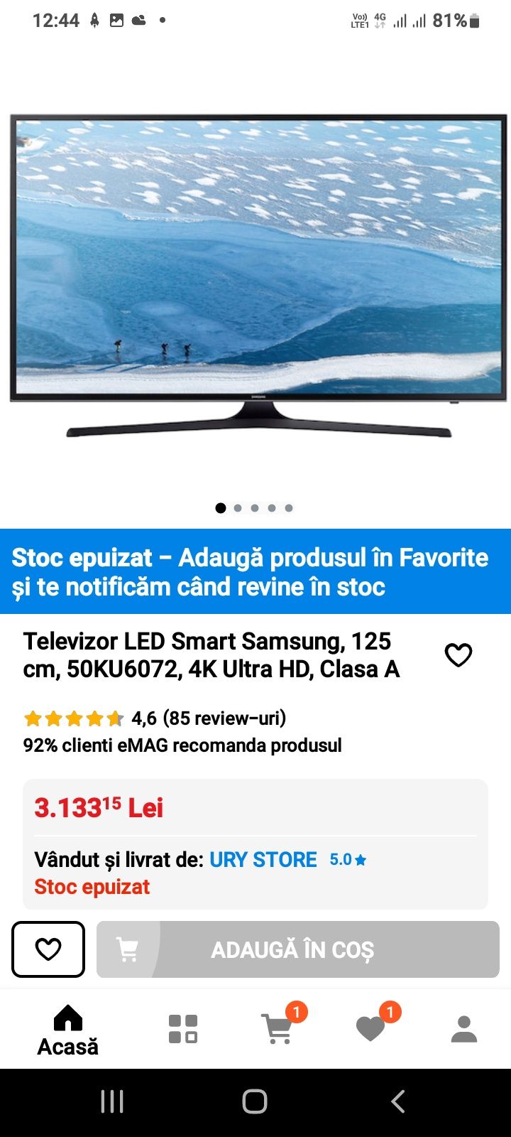 Vând urgent televizor samsung, smart, 4k, pentru piese 4k ,