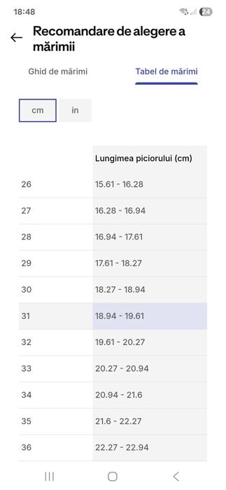 Încălțăminte educatie fizică, mărimea 31