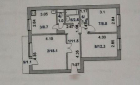 Срочно продам 3 ком. 6-87 этаж 8 не угловая.