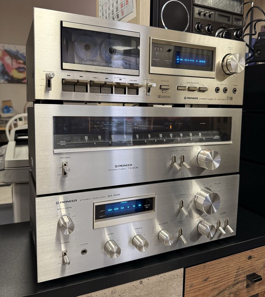 Ретро аудио система сет PIONEER - усилвател, дек и тунер - синя серия