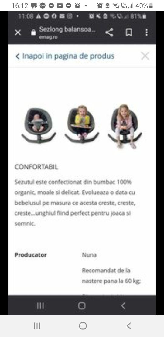 Sezlong balansoar bebelusi ergonomic, potrivit de la nastere si testat