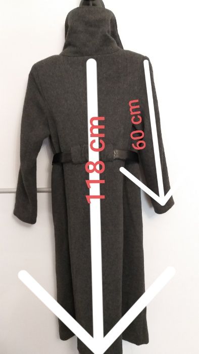 Palton iarnă Acttuelle, lână 80%, culoarea gri nr. 42, bluza cadou