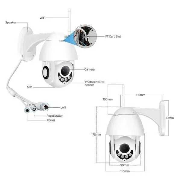 Безжична външна въртяща PTZ WIFI Full HD IP camera камера Lens