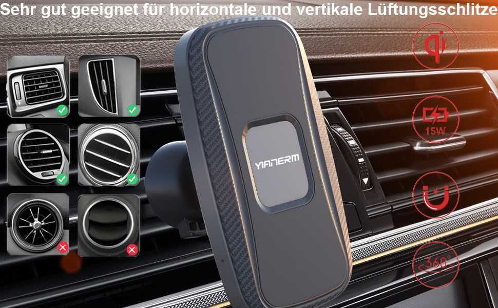 Магнитно QI бързо безжично зарядно за кола Yianerm