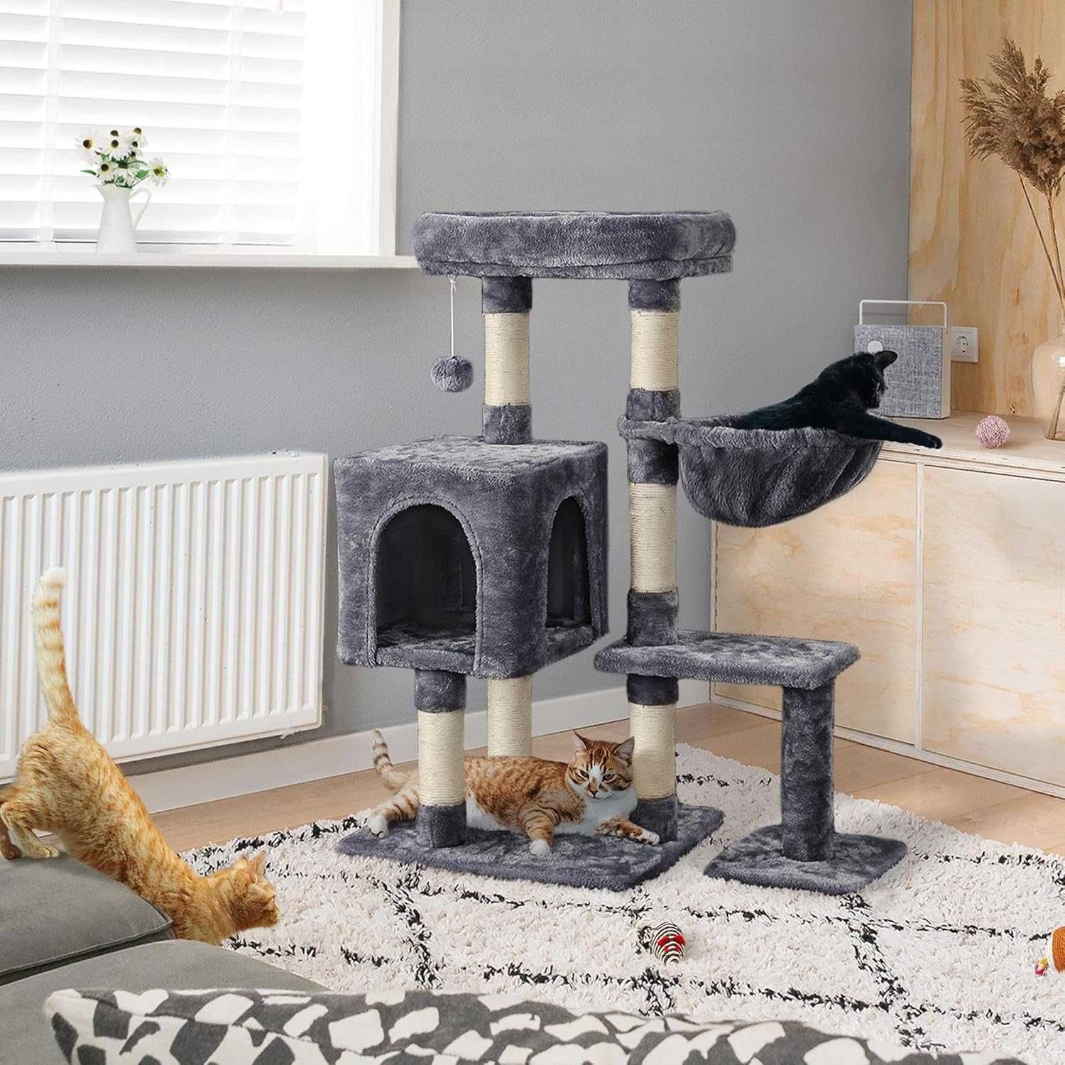 Ansamblu joaca pisici 96 cm cu casuta si cos |YT 593205 Dark Gray