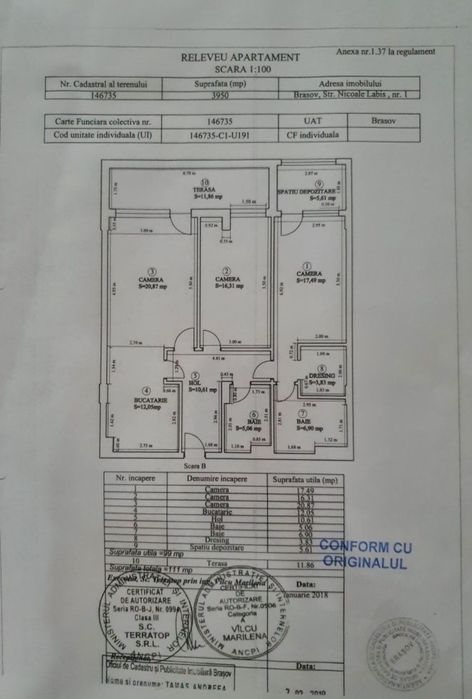 Apartament mobilat/utilat 3 camere, 99 mp utili +1 loc parcare.